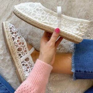 Size 10 Floral Lace Mary Jane Fairycore Casual Cottagecore Boho White Espadrille